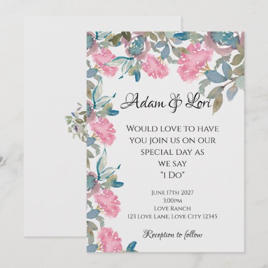 Watercolor Florals Wedding 招待状 (正面/裏面)