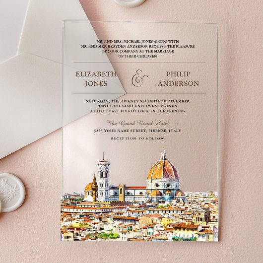 Watercolor Florence Italy Wedding アクリル招待状