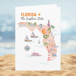 Watercolor Florida State Art Map Folded Greeting カード