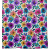 Watercolor Flower Blossoms Vibrant Floral Pattern  シャワーカーテン (正面)