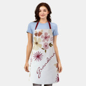 Watercolor Flower Botanical Burgundy Mother's Day  エプロン (着用した状態)