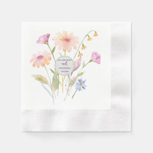 watercolor flower editable 縁ありカクテルナプキン (正面)