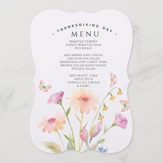 watercolor flower editable menu card  メニュー (正面)