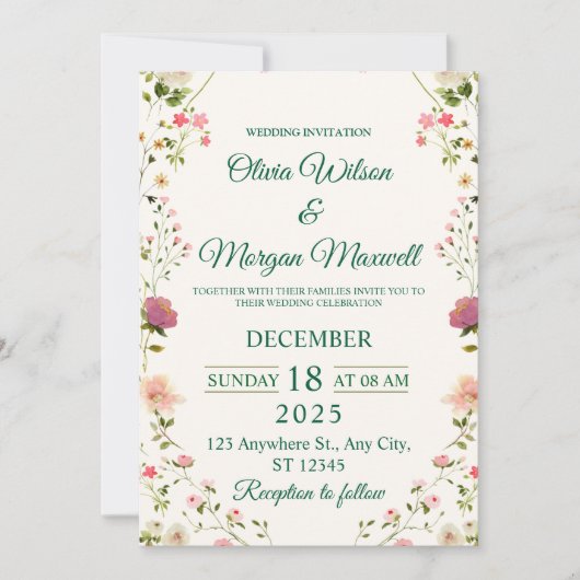 Watercolor Flower Event Card with Custom Text 招待状 (正面)
