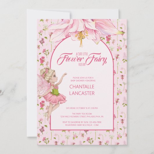 Watercolor Flower Fairy Baby Shower 招待状 (正面)