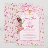 Watercolor Flower Fairy Girl Birthday 招待状 (正面/裏面)