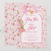 Watercolor Flower Fairy Girl Birthday 招待状 (正面/裏面)