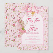 Watercolor Flower Fairy Girl Birthday 招待状 (正面/裏面)