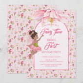 Watercolor Flower Fairy Girl Birthday 招待状 (正面/裏面)