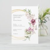 Watercolor Flower Floral Gold Wedding Invitation 招待状 (スタンド正面)