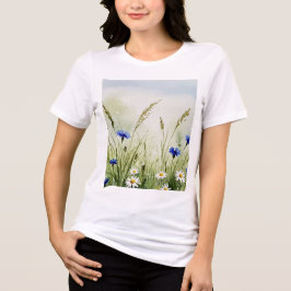 Watercolor flower illustration トライブレンドTシャツ