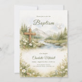 Watercolor Flower Minimalist Baptism Invitation 招待状 (正面)