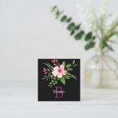 Watercolor Flower, Name, Monogram & Info on Black コーリングカード (スタンド正面)
