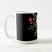 Watercolor Flower, Name & Monogram on Black コーヒーマグカップ (左)