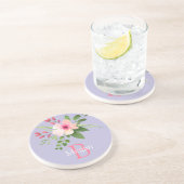 Watercolor Flower, Name & Monogram on Lavender コースター (側面)