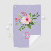 Watercolor Flower, Name & Monogram on Lavender ゴルフタオル (インサイチュ)