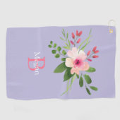 Watercolor Flower, Name & Monogram on Lavender ゴルフタオル (横)