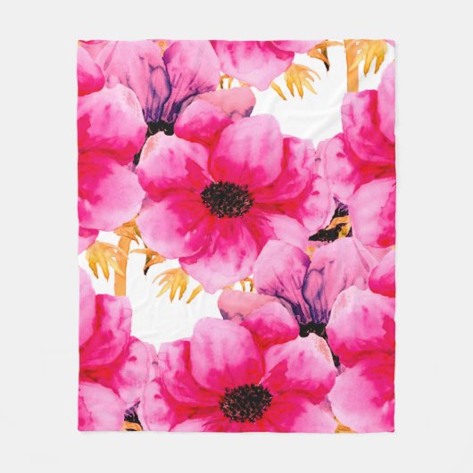 Watercolor flower seamless pattern background,beau フリースブランケット (正面)