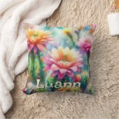 Watercolor Flowering Succulent Cacti Personalized クッション (ブランケット)