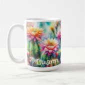 Watercolor Flowering Succulent Cacti Personalized コーヒーマグカップ (左)