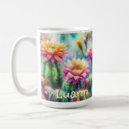 Watercolor Flowering Succulent Cacti Personalized コーヒーマグカップ