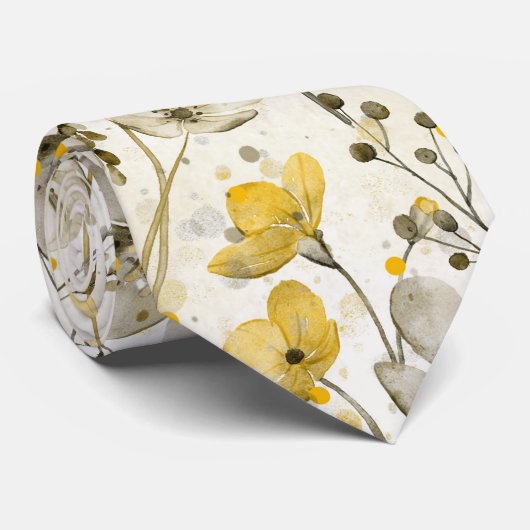 Watercolor flowers and dragonflies - neutral ネクタイ (ロール)
