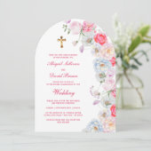 Watercolor Flowers Arch Religious Wedding 招待状 (スタンド正面)