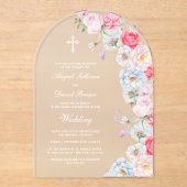 Watercolor Flowers Arch Wedding アクリル招待状 (正面)
