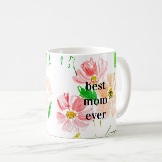 Watercolor Flowers Best Mom Ever   コーヒーマグカップ (正面右)