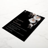  Watercolor Flowers Black White Rose Gold 箔招待状 (回転した状態)