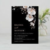  Watercolor Flowers Black White Rose Gold 箔招待状 (立ち正面)