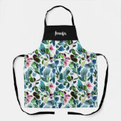 Watercolor flowers botanical pattern monogram name エプロン (正面)