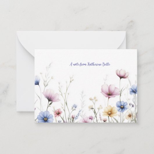 Watercolor Flowers Bottom Border Wildflowers ノートカード (正面)