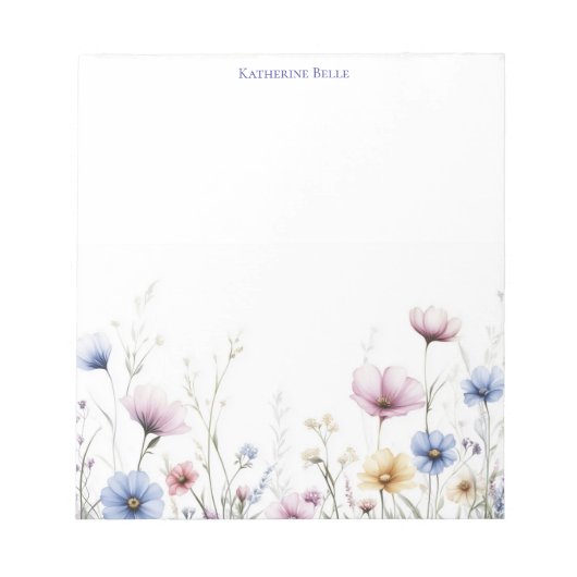 Watercolor Flowers Bottom Border Wildflowers ノートパッド (正面)