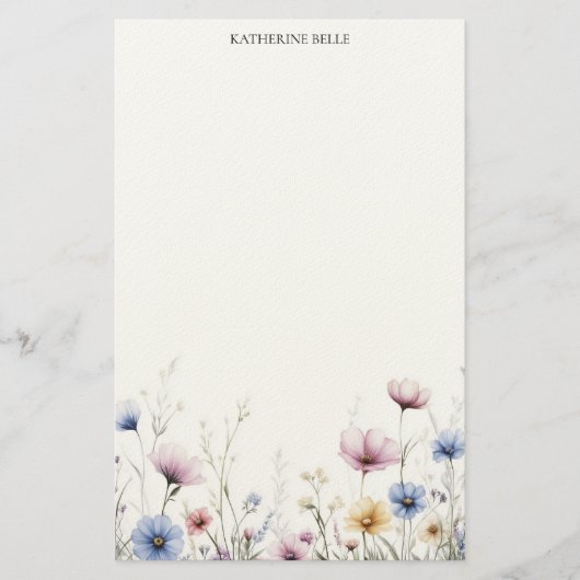 Watercolor Flowers Bottom Border Wildflowers 便箋 (正面)