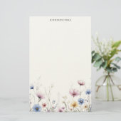 Watercolor Flowers Bottom Border Wildflowers 便箋 (スタンド正面)