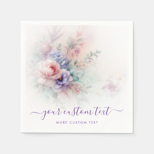 Watercolor Flowers Custom Calligraphy Script Text スタンダードカクテルナプキン (正面)
