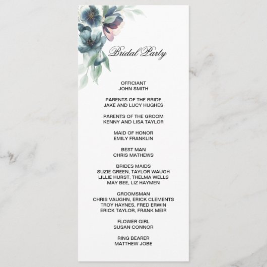 Watercolor flowers double side program card  プログラム (裏面)