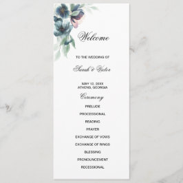 Watercolor flowers double side program card  プログラム