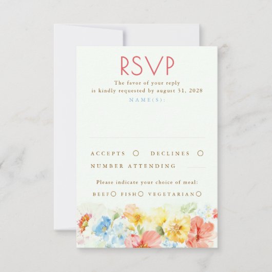 Watercolor Flowers Elegant Wedding RSVP (正面)