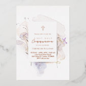 watercolor flowers First Communion 箔招待状 (正面)