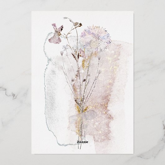 watercolor flowers First Communion 箔招待状 (裏面)