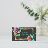 Watercolor Flowers - Golden Frame 34 + your text 名刺 (スタンド正面)