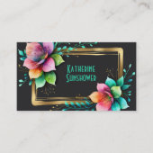 Watercolor Flowers - Golden Frame 34 + your text 名刺 (正面)