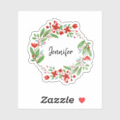 Watercolor flowers monogram name cut sticker シール (シート)