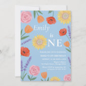 Watercolor Flowers One First Year Birthday Invite 招待状 (正面)