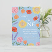 Watercolor Flowers One First Year Birthday Invite 招待状 (スタンド正面)