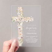 watercolor flowers pink cross Baptism Invitation アクリル招待状 (インサイチュ (ポータブル))