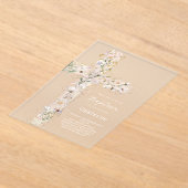 watercolor flowers pink cross Baptism Invitation アクリル招待状 (レイダウン)