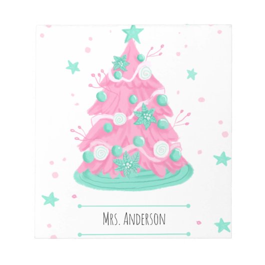 Watercolor Flowers Stars Christmas Teacher Notepad ノートパッド (正面)